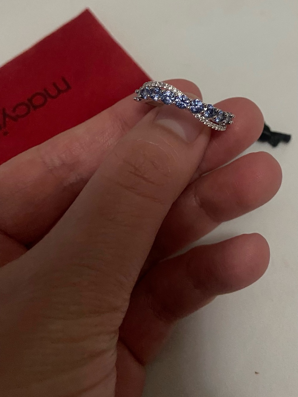 Macy's Sterling Silver Twisted Band with Blue Stones Size 8